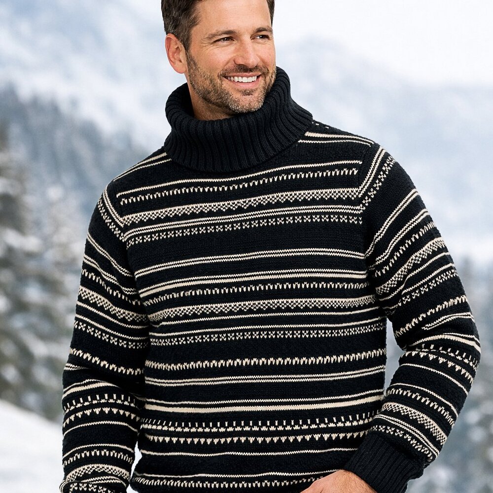 Chaps Fair‎ Isle Black Mountain Cotton Turtleneck Sweater Size L - NWT